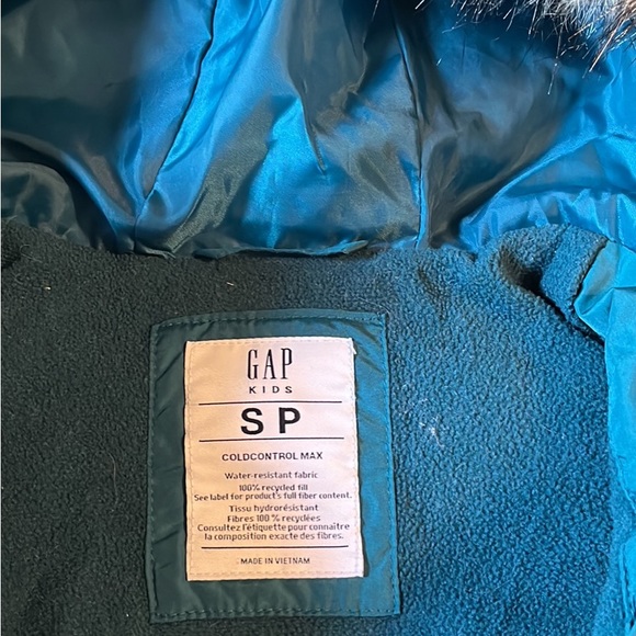 GAP Girls sz S Teal Winter long Jacket with fur-trimmed hood - Picture 6 of 6